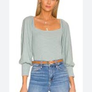 NWT Nation Ltd lona Smocked Renaissance Tee in Dusty Blue